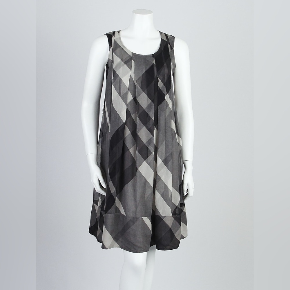 Burberry London Grey and Black Check Silk Dress